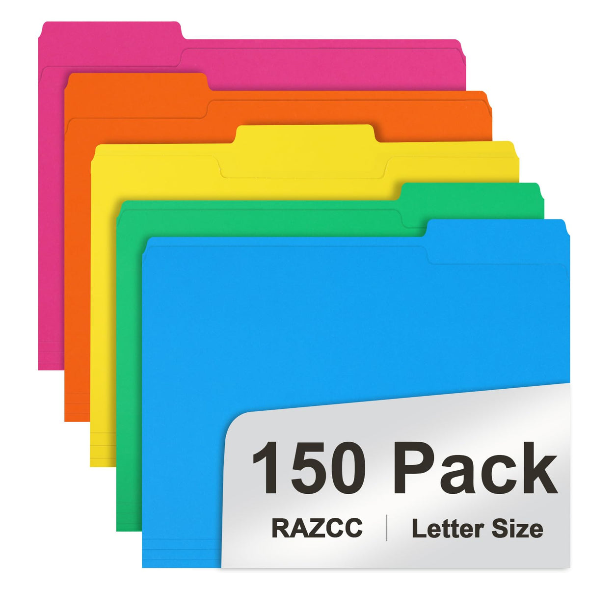 File Folder, RAZCC 150 Pack 1/3 Cut Tab File Folders Letter Size, Manila Folders, Folders with Tab, Great for Organizing and Easy File Storage