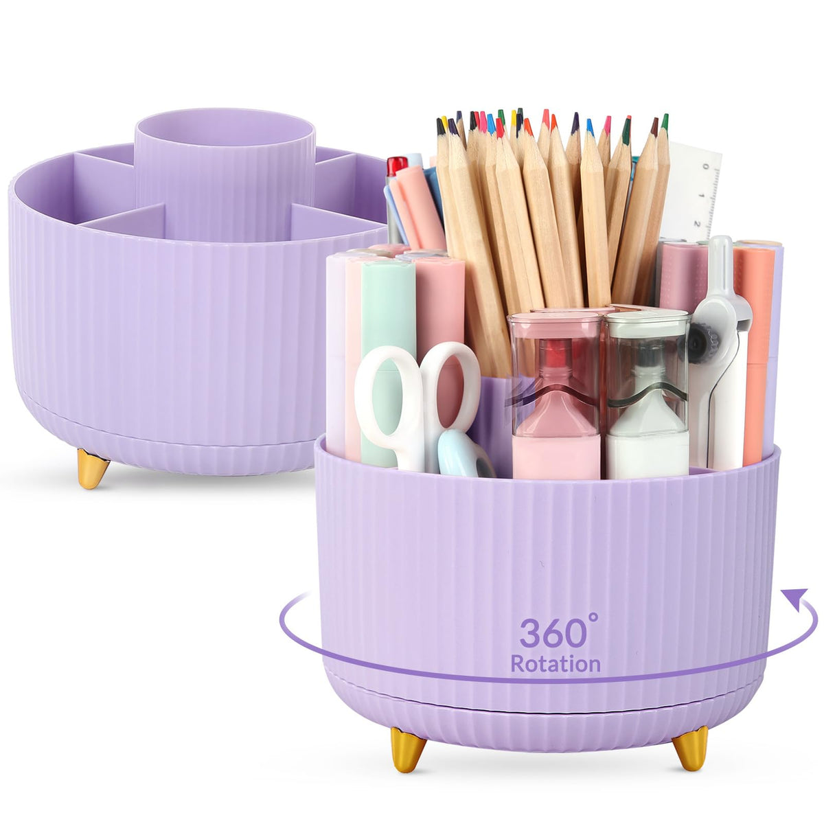 SKYDUE 360 Rotating Organizer - Dual-Purpose Pen & Pencil Holder with 5 Slots, Suitable for Office, School, or Home (White)