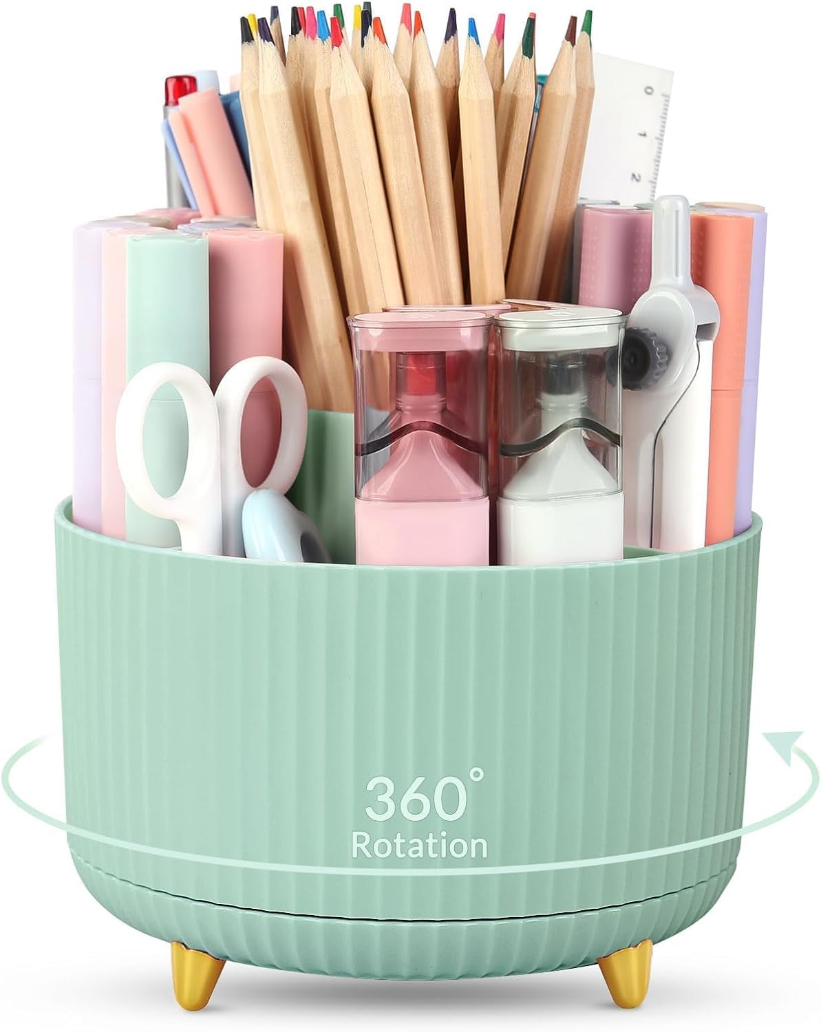 SKYDUE 360 Rotating Organizer - Dual-Purpose Pen & Pencil Holder with 5 Slots, Suitable for Office, School, or Home (White)