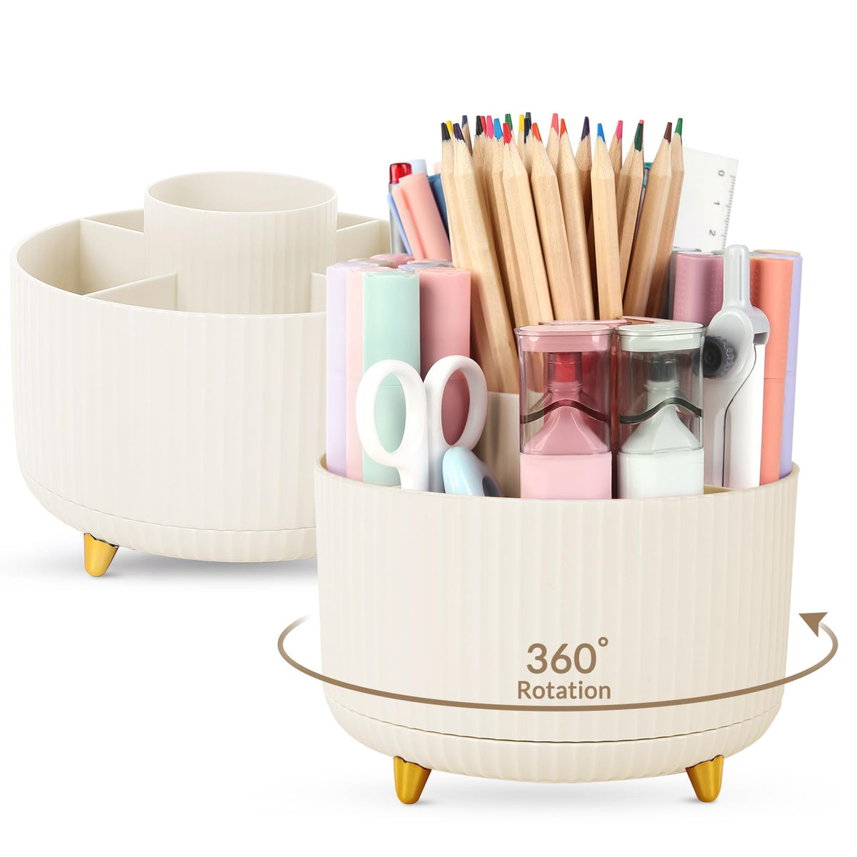 SKYDUE 360 Rotating Organizer - Dual-Purpose Pen & Pencil Holder with 5 Slots, Suitable for Office, School, or Home (White)