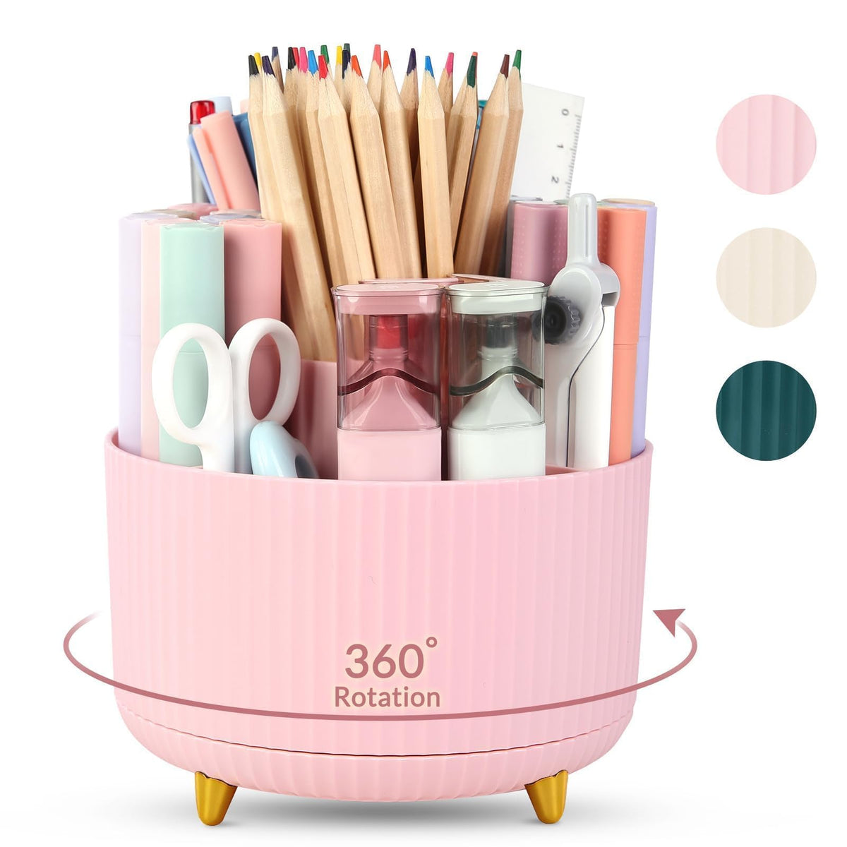 SKYDUE 360 Rotating Organizer - Dual-Purpose Pen & Pencil Holder with 5 Slots, Suitable for Office, School, or Home (White)