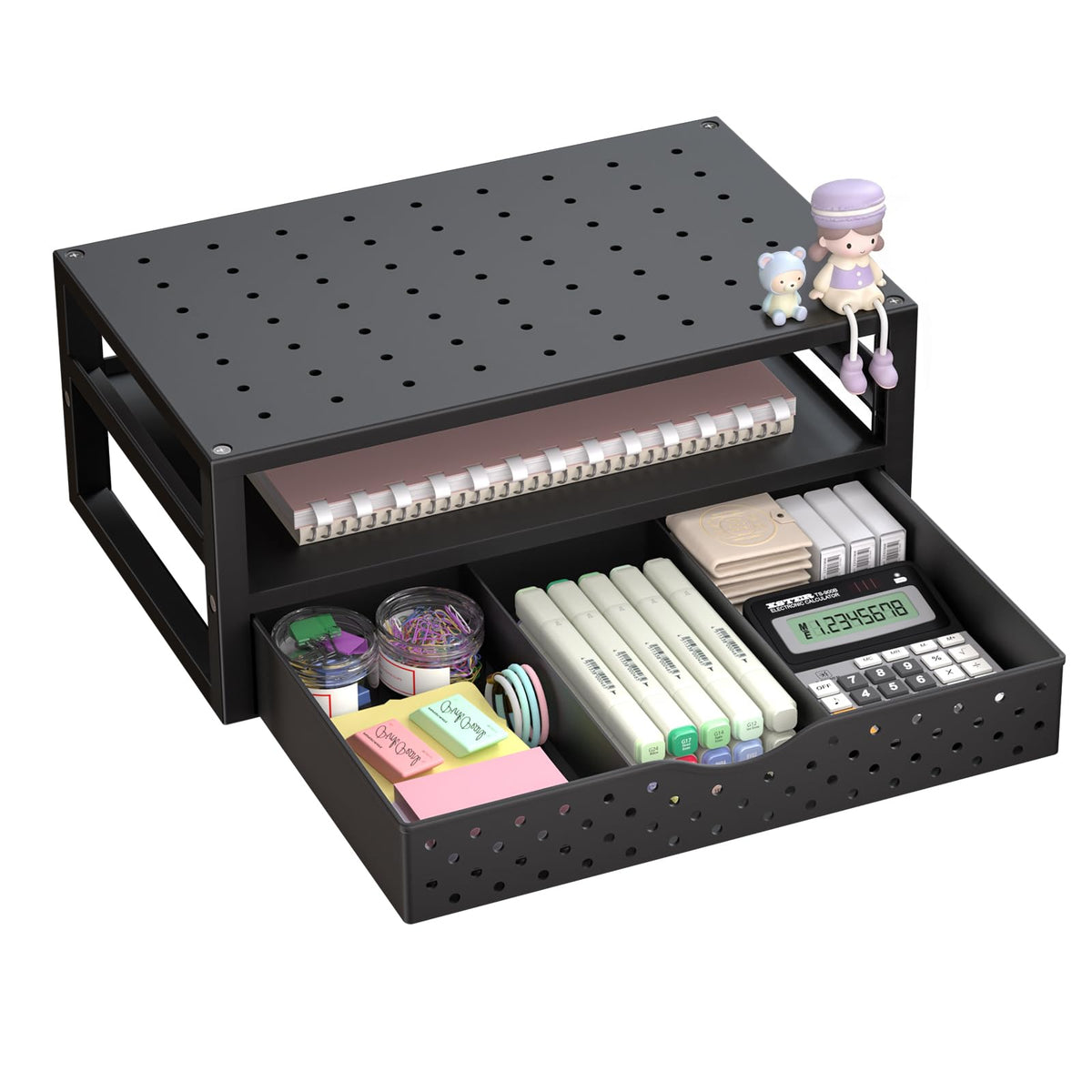 WALI Desk File Organizer, 4 Tier Desktop Paper Letter Tray Organizer with Drawer and 2 Pen Holders, Office Desk Accessories & Workspace Organizers for Office, Home Supplies(DO005DH-W), 1 Pack, White