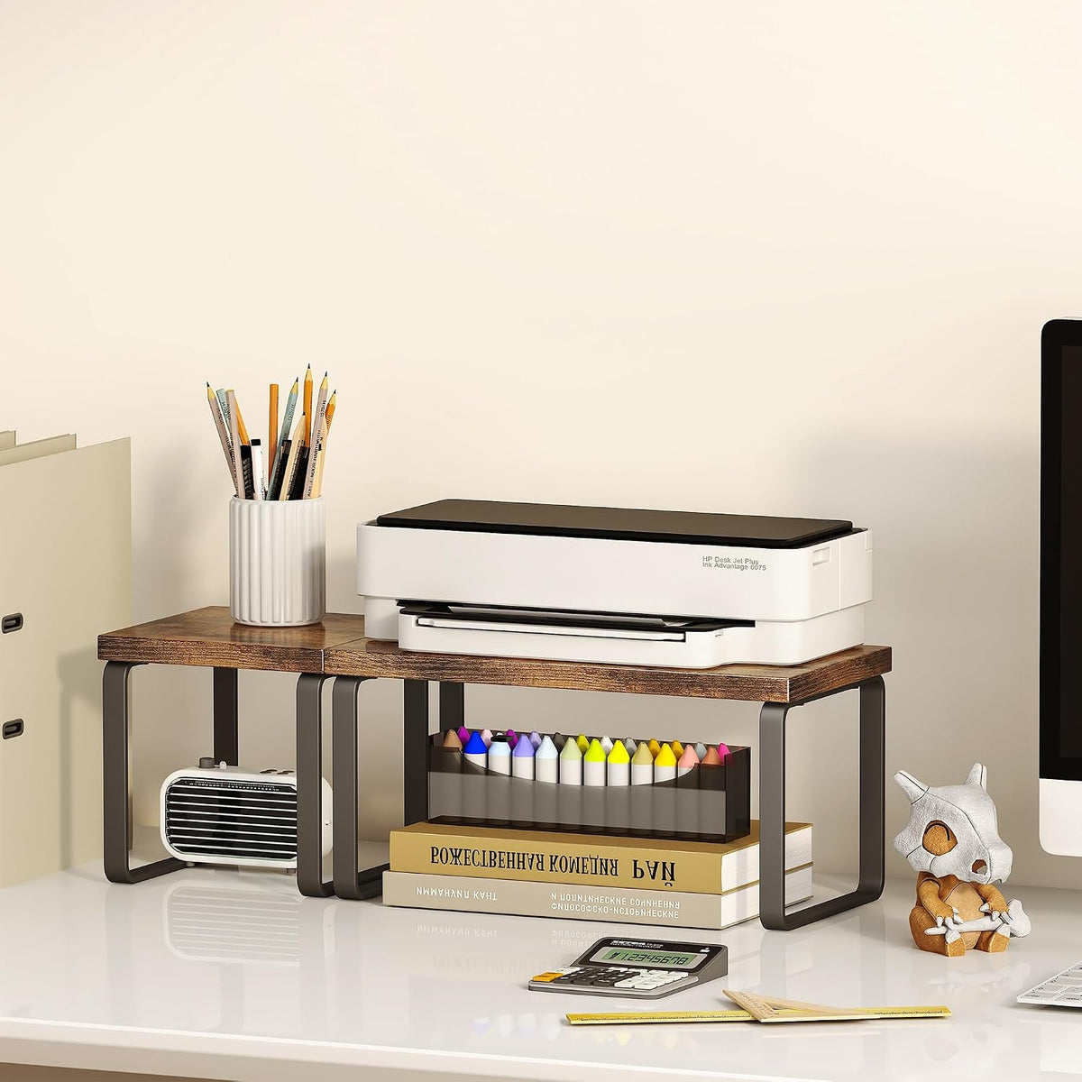 Homeiju Wooden Desktop Shelf for Top of Desk, 2-Tier Desktop Bookshelf