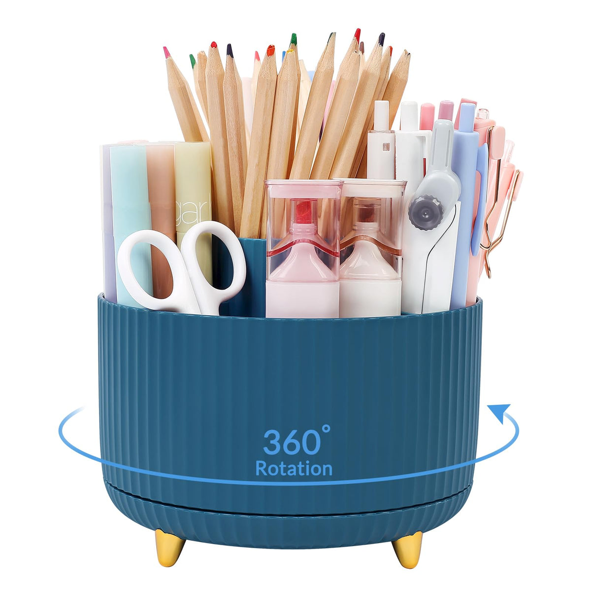 SKYDUE 360 Rotating Organizer - Dual-Purpose Pen & Pencil Holder with 5 Slots, Suitable for Office, School, or Home (White)