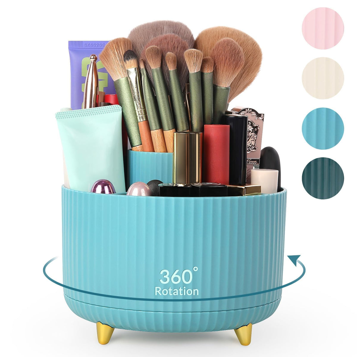 SKYDUE 360 Rotating Organizer - Dual-Purpose Pen & Pencil Holder with 5 Slots, Suitable for Office, School, or Home (White)