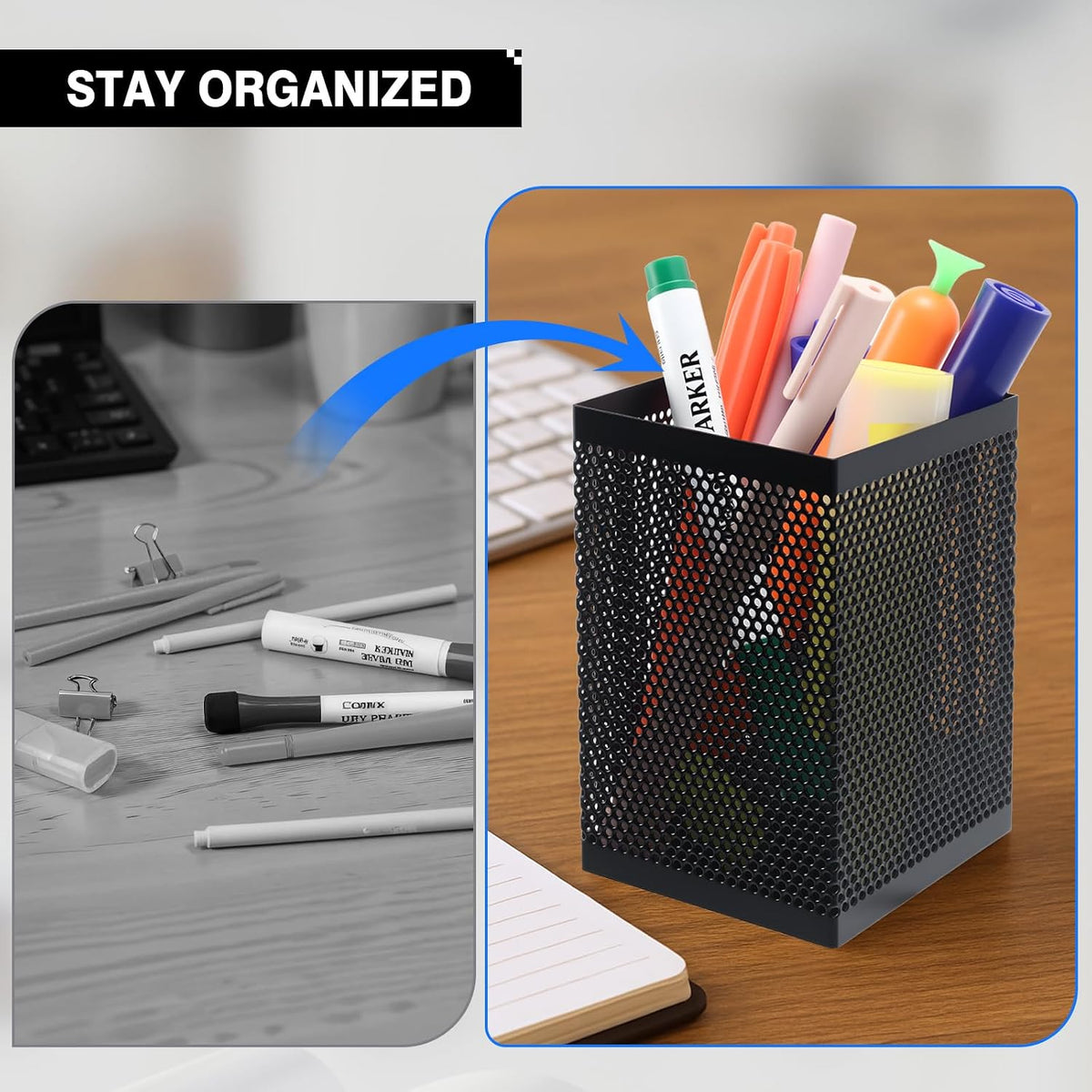 Comix Mesh Pen Holder, Desk Organizer for Home Office, Black