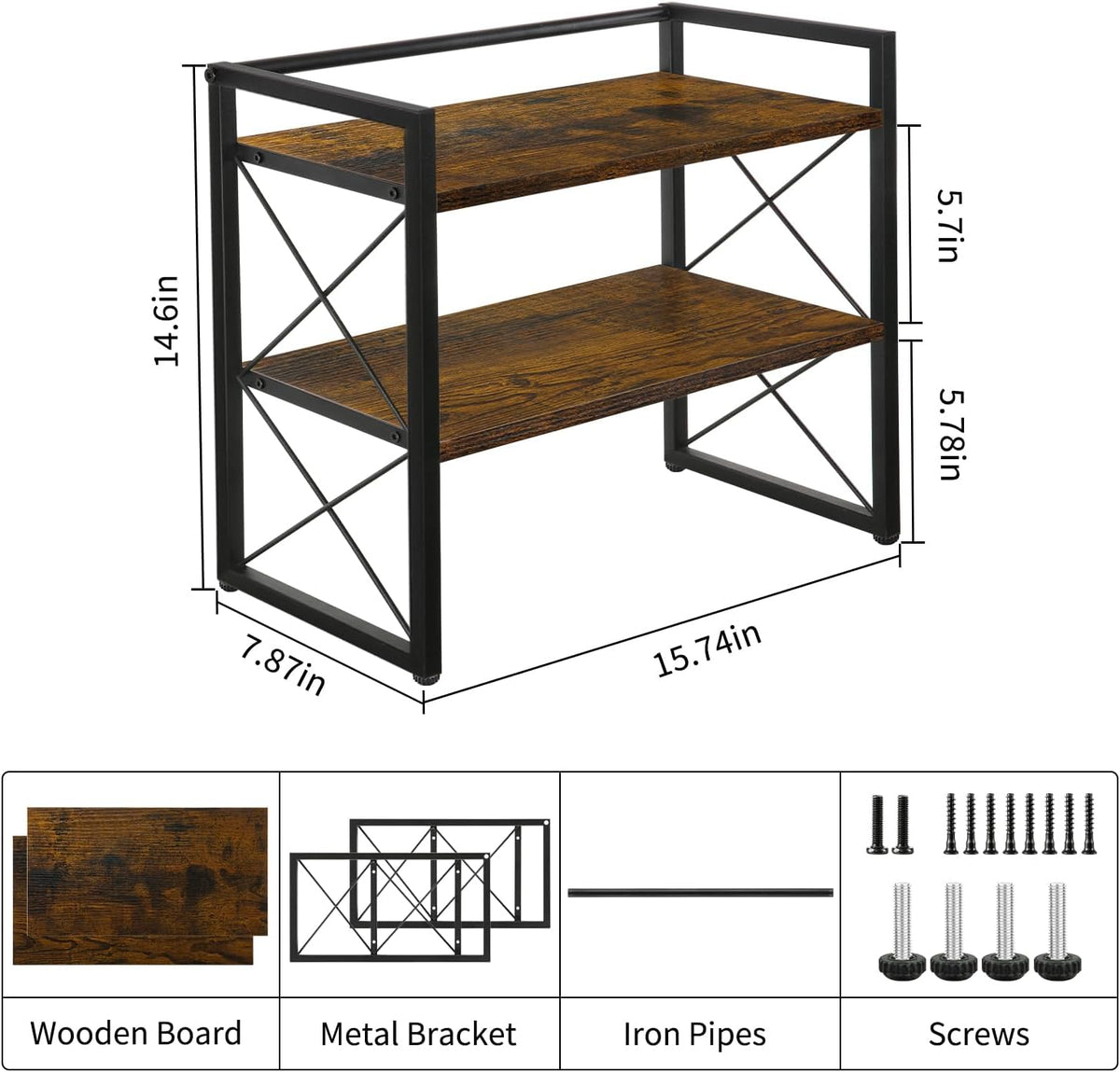 YINMIT Desktop Shelf Organizer, 2 Tier Office Shelves, Wood Desk Organizer Storage Rack and Freestanding Display Shelf for Office, Dormitory, Home