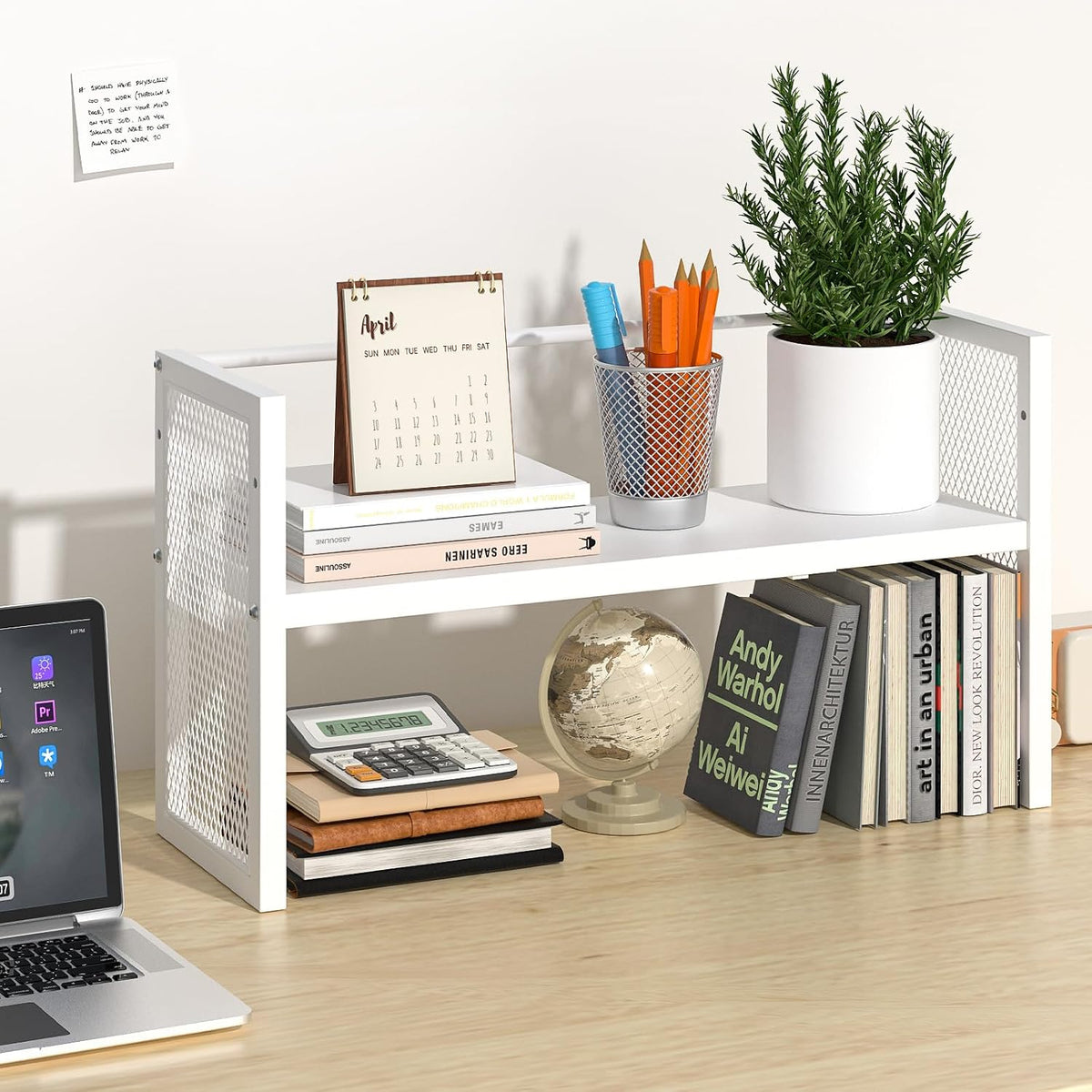Expandable Desktop Bookshelf, Metal Desk Shelf Organizer Adjustable Height