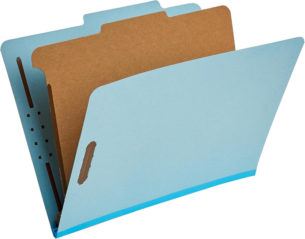Amazon Basics Classification Folder for Documents and Organization, 1 Divider, 2" Embedded Fasteners, Letter Size, Light Blue, 10 Count