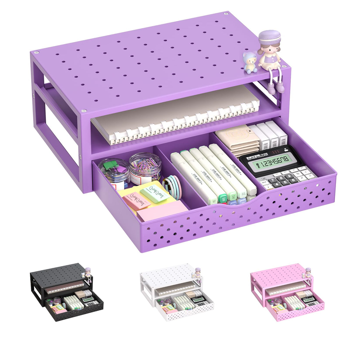WALI Desk File Organizer, 4 Tier Desktop Paper Letter Tray Organizer with Drawer and 2 Pen Holders, Office Desk Accessories & Workspace Organizers for Office, Home Supplies(DO005DH-P), 1 Pack, Pink
