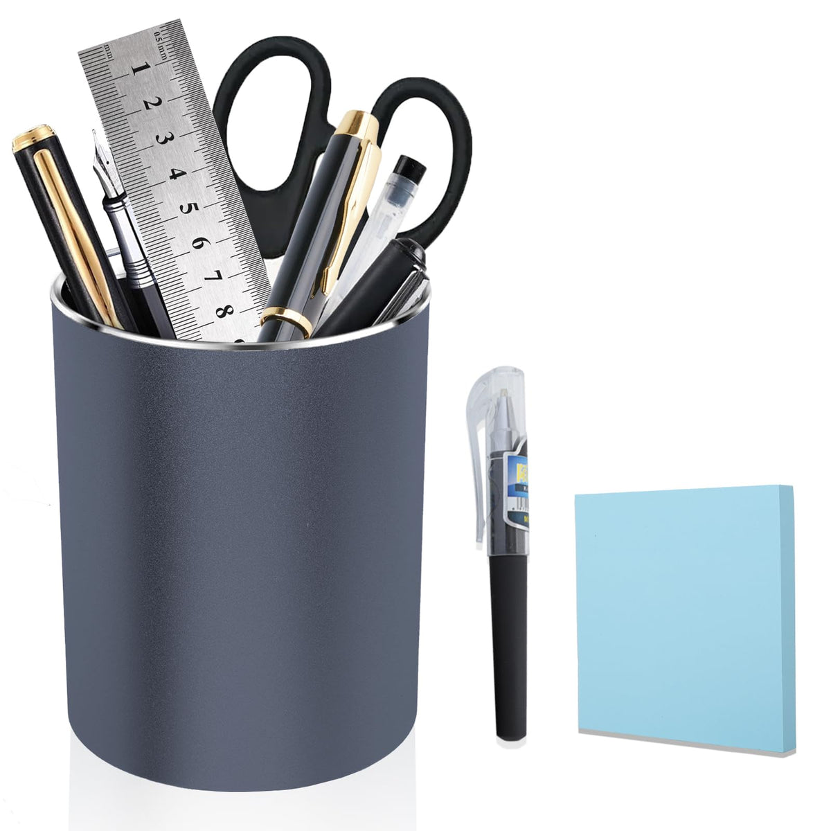 Metal Pen Holder Aluminum Pencil Holder Desktop Organizer Black for Office, School, Home 3.15 x 3.15 x 3.94 Inches-Grey