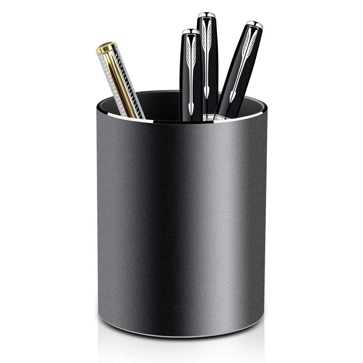 Vaydeer Metal Pen Holder Aluminum Pencil Holder for desk, Round Desktop Organizer and Black Pencil Cup for Office, School, Home and Stationary Supplies (3.15 x 3.15 x 3.94 Inches)