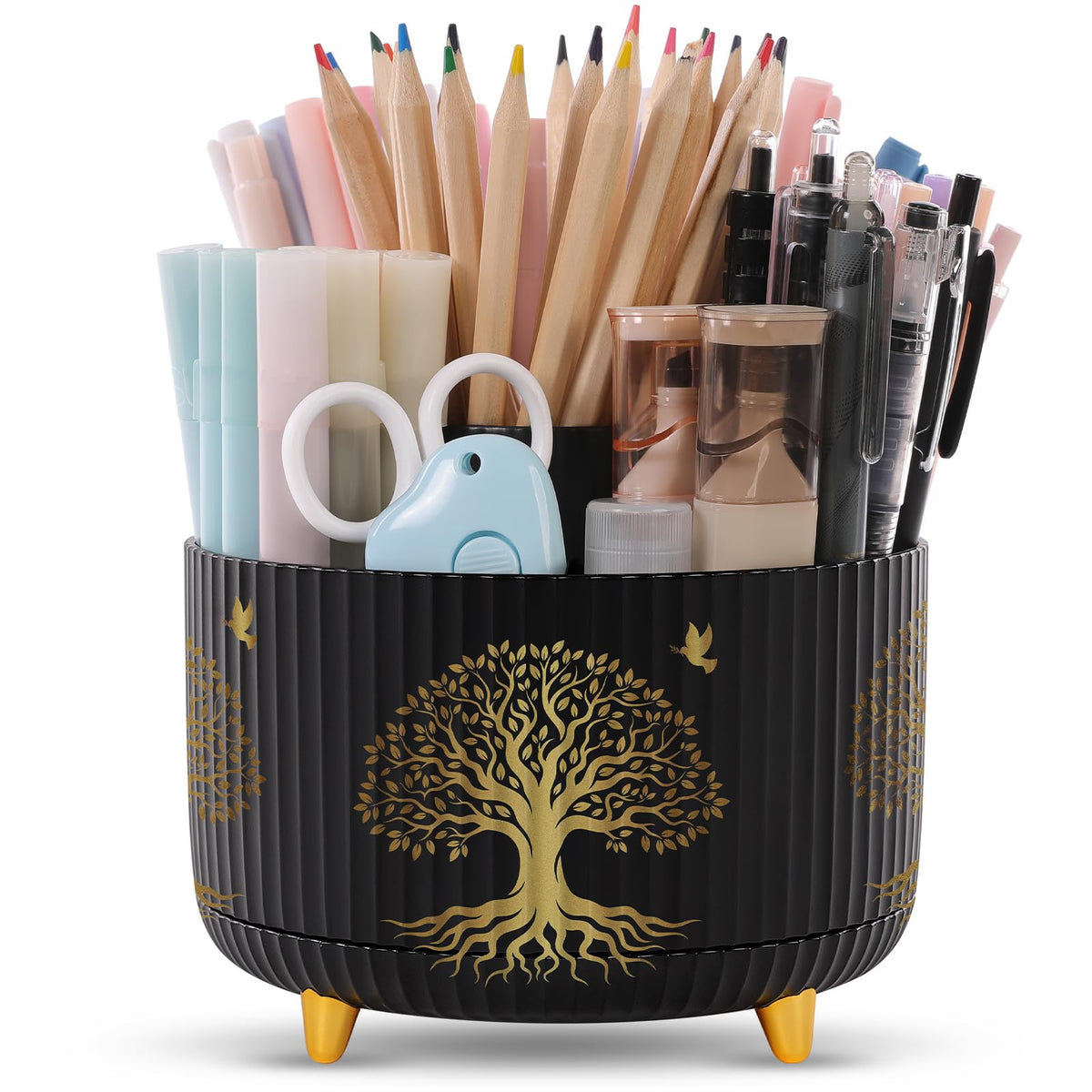 SKYDUE 360 Rotating Organizer - Dual-Purpose Pen & Pencil Holder with 5 Slots, Suitable for Office, School, or Home (White)