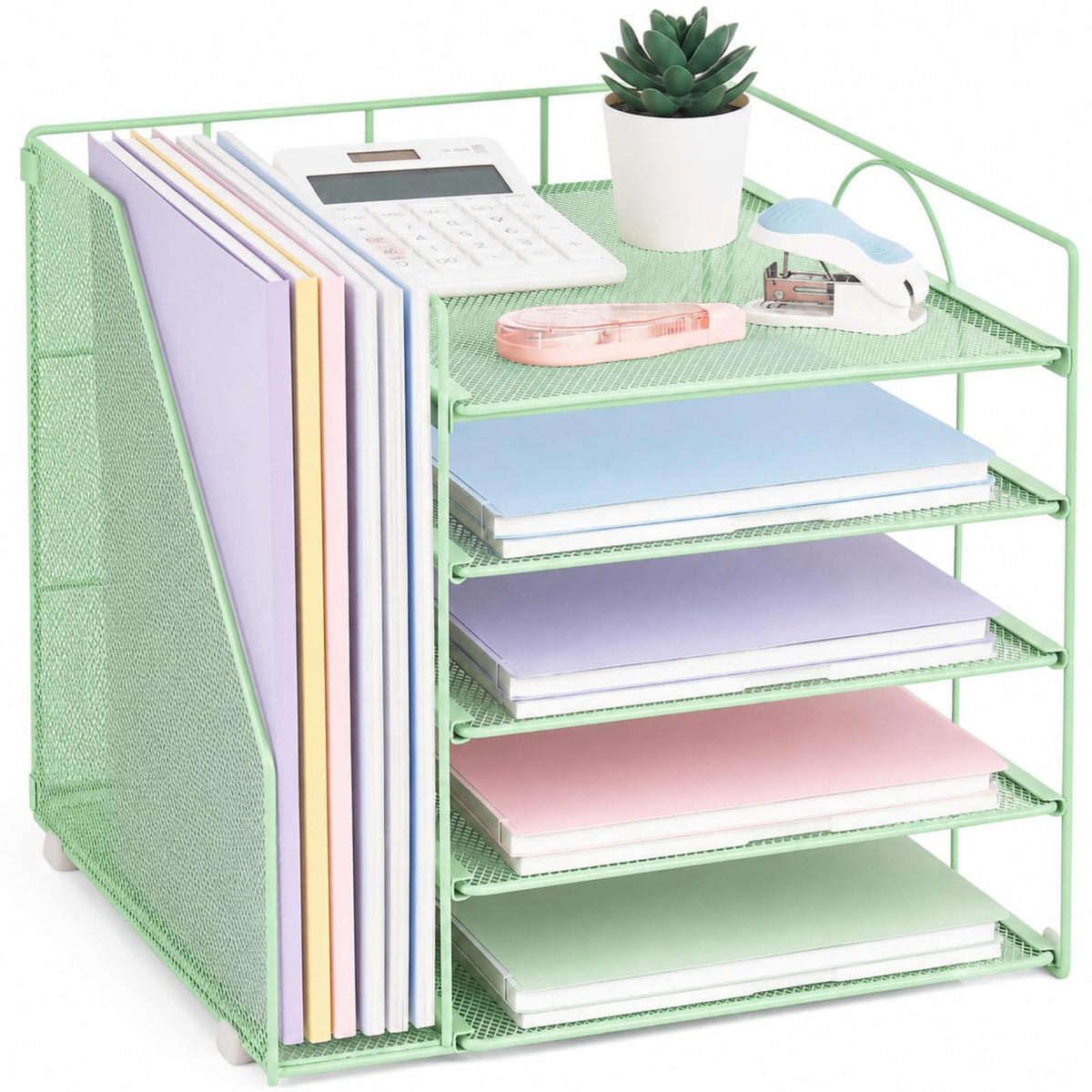 LEKETREE Desk Organizers and Accessories, 5-Tier Paper Letter Tray Organizer with File Holder, Desktop Organizer for Office Supplies (Black)