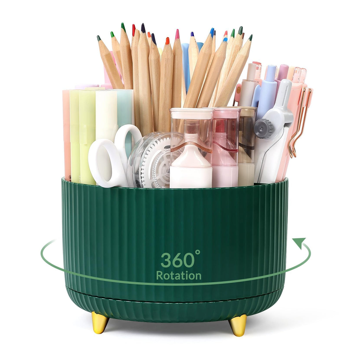 SKYDUE 360 Rotating Organizer - Dual-Purpose Pen & Pencil Holder with 5 Slots, Suitable for Office, School, or Home (White)