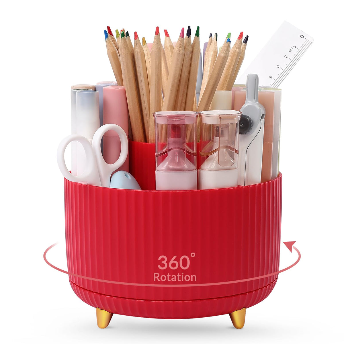 SKYDUE 360 Rotating Organizer - Dual-Purpose Pen & Pencil Holder with 5 Slots, Suitable for Office, School, or Home (White)