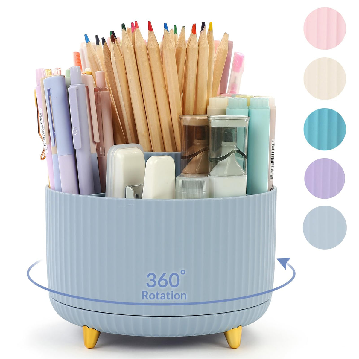 SKYDUE 360 Rotating Organizer - Dual-Purpose Pen & Pencil Holder with 5 Slots, Suitable for Office, School, or Home (White)