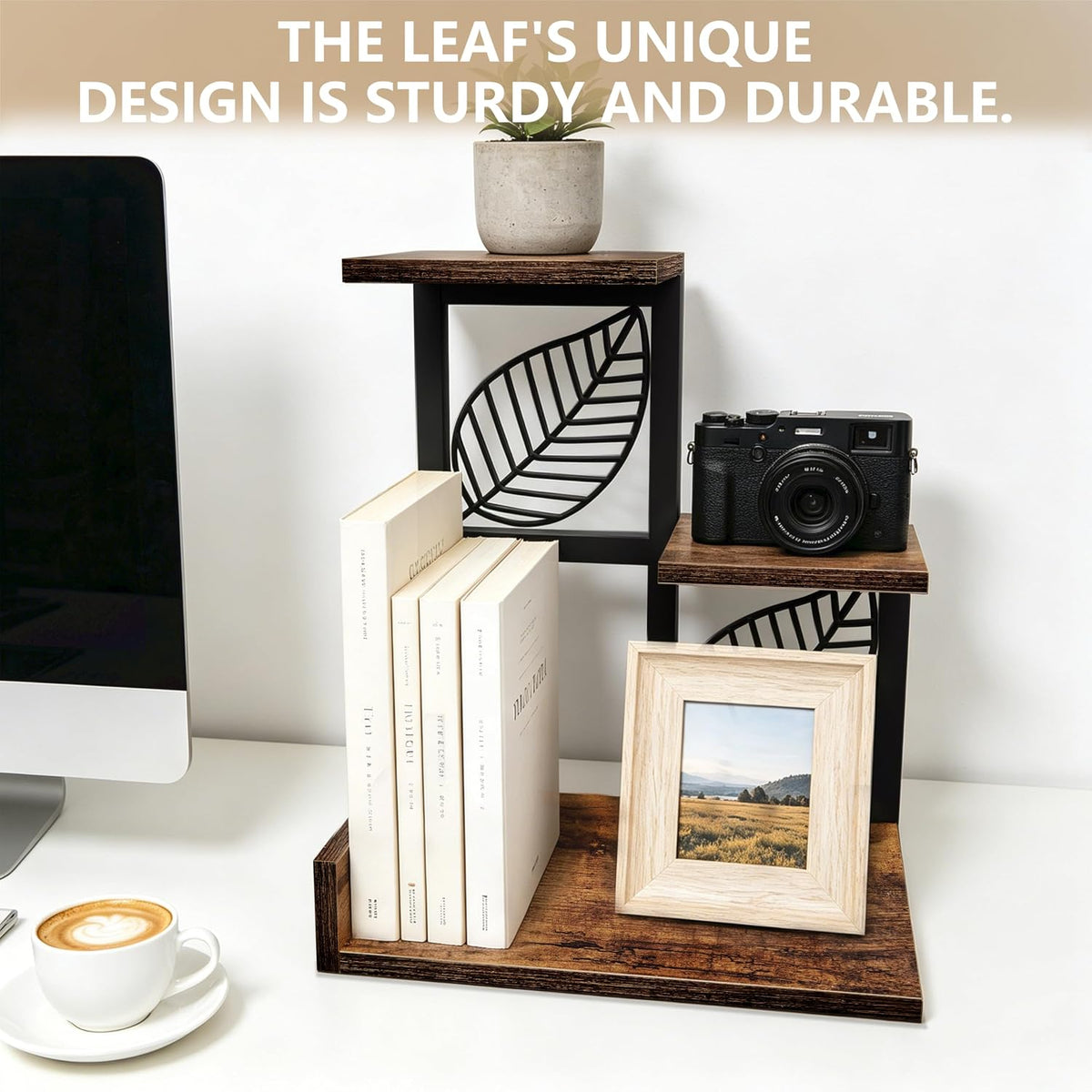 Desk Shelf Organizer, 3 Tier Desktop Leaf Small Bookshelf