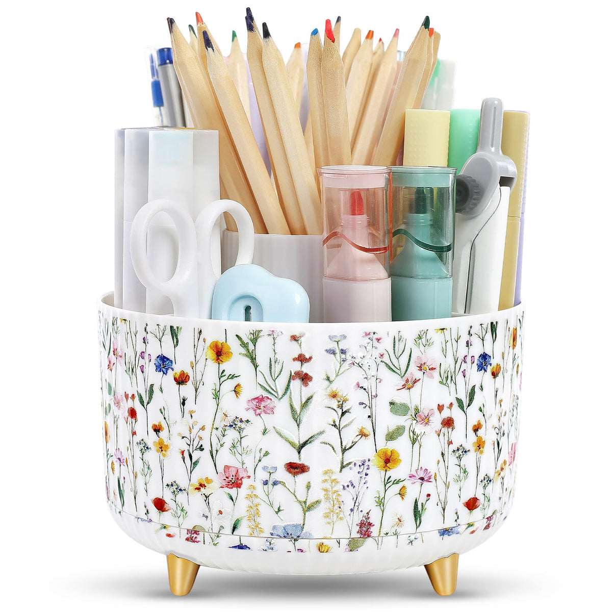 SKYDUE 360 Rotating Organizer - Dual-Purpose Pen & Pencil Holder with 5 Slots, Suitable for Office, School, or Home (White)