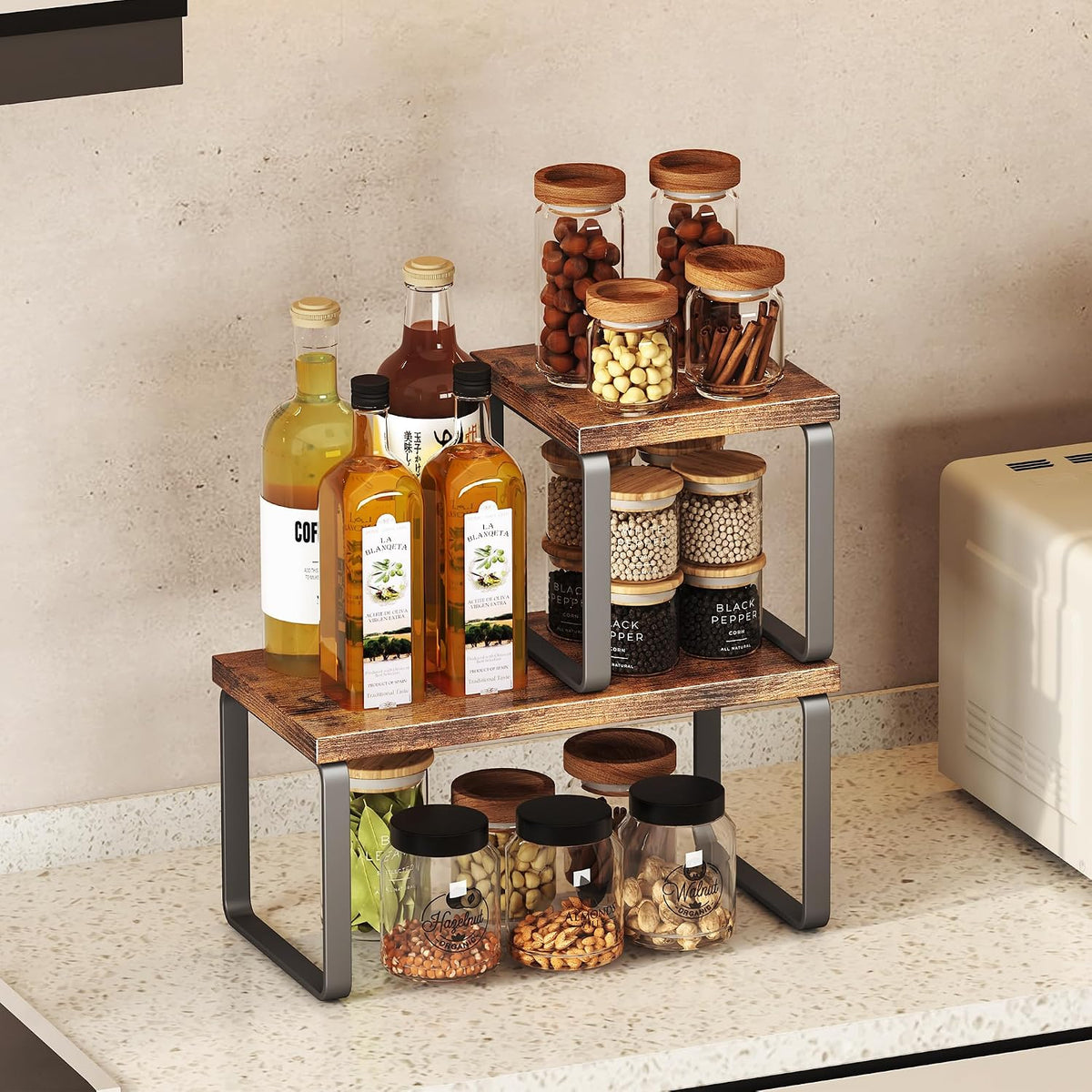 Homeiju Wooden Desktop Shelf for Top of Desk, 2-Tier Desktop Bookshelf