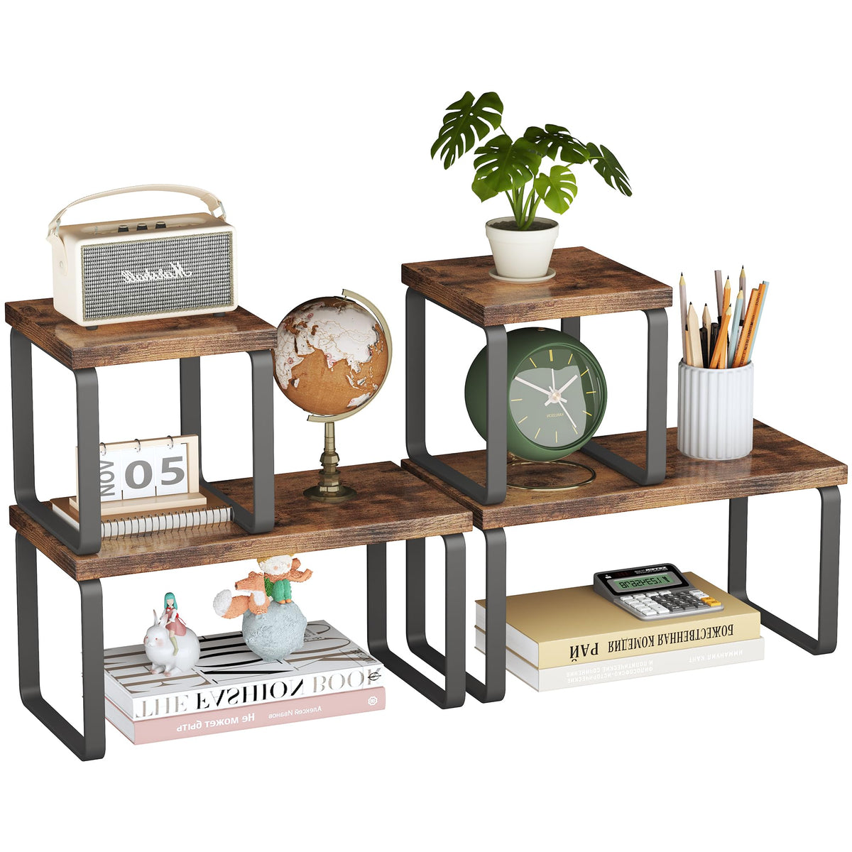 Homeiju Wooden Desktop Shelf for Top of Desk, 2-Tier Desktop Bookshelf