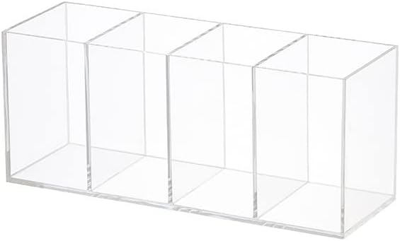 HSYMQ Acrylic Pen Holder 4 Compartments Clear Pencil Holder Organizer Makeup Brush Holder