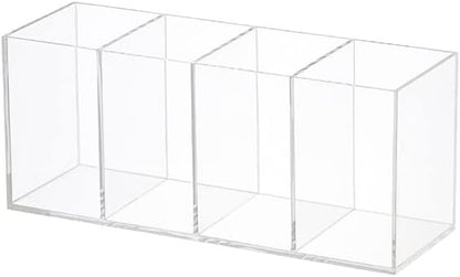HSYMQ Acrylic Pen Holder 4 Compartments Clear Pencil Holder Organizer Makeup Brush Holder