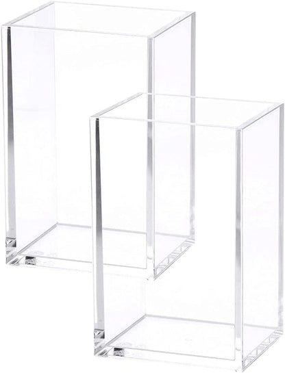 HSYMQ 2 Pack Clear Acrylic Pencil Pen Holder Cup, Makeup Brush Holder Acrylic Desk Accessories