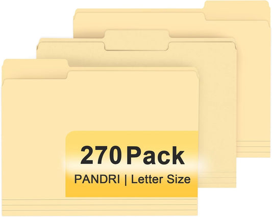 PANDRI Colored File Folders, 270 Pack 1/3 Cut Tab File Folder, 6 Colors