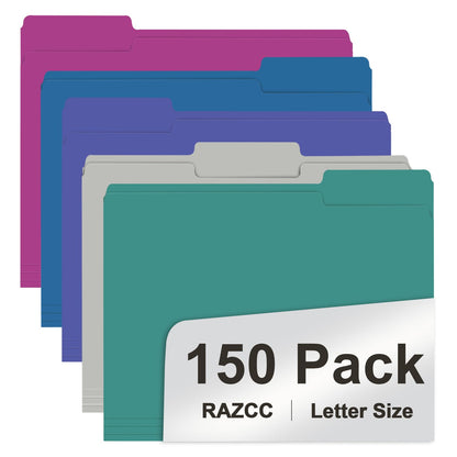 File Folder, RAZCC 150 Pack 1/3 Cut Tab File Folders Letter Size, Manila Folders, Folders with Tab, Great for Organizing and Easy File Storage