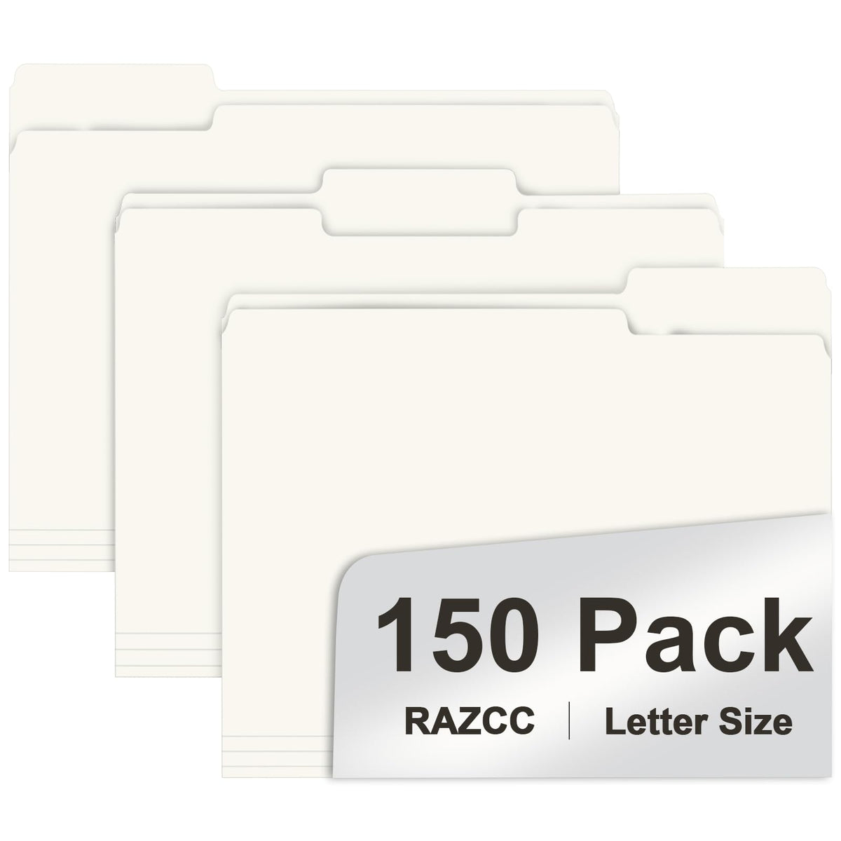 File Folder, RAZCC 150 Pack 1/3 Cut Tab File Folders Letter Size, Manila Folders, Folders with Tab, Great for Organizing and Easy File Storage