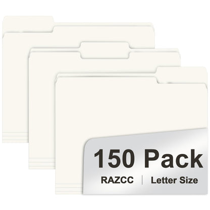 File Folder, RAZCC 150 Pack 1/3 Cut Tab File Folders Letter Size, Manila Folders, Folders with Tab, Great for Organizing and Easy File Storage