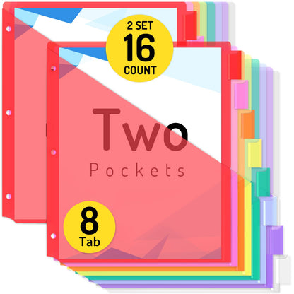 Forvencer 8 Count Dividers with 2 Pockets,8 tabs Binder Dividers with tabs