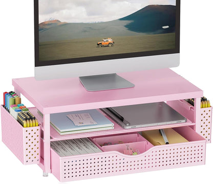 gianotter Desk Organizers and Accessories, Monitor Stand with Drawer and 2 Pen Holder, Desktop Organizer Suitable for Offices and Dormitories (Wood)
