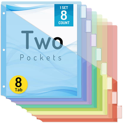 Forvencer 8 Count Dividers with 2 Pockets,8 tabs Binder Dividers with tabs