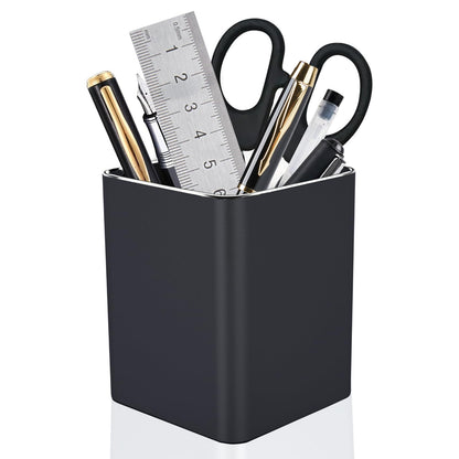 Metal Pen Holder Aluminum Pencil Holder Desktop Organizer Black for Office, School, Home 3.15 x 3.15 x 3.94 Inches-Grey