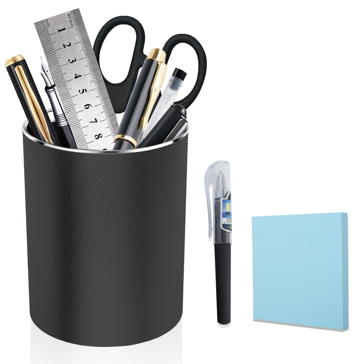 Metal Pen Holder Aluminum Pencil Holder Desktop Organizer Black for Office, School, Home 3.15 x 3.15 x 3.94 Inches-Grey