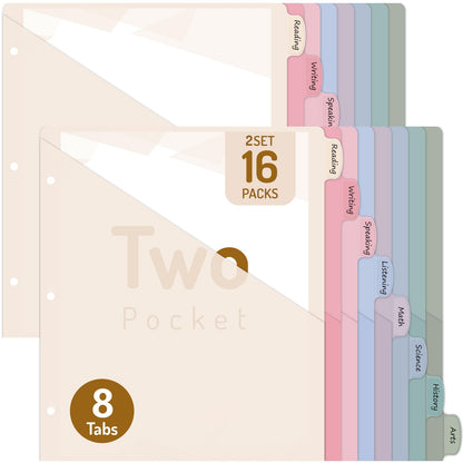 Forvencer 8 Count Dividers with 2 Pockets,8 tabs Binder Dividers with tabs