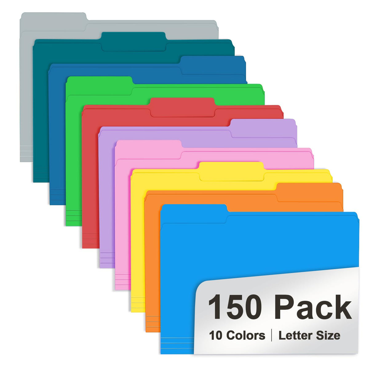 File Folder, RAZCC 150 Pack 1/3 Cut Tab File Folders Letter Size, Manila Folders, Folders with Tab, Great for Organizing and Easy File Storage