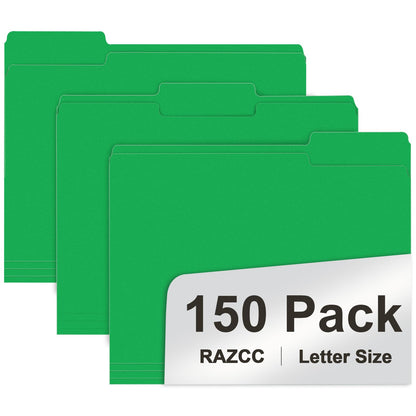 File Folder, RAZCC 150 Pack 1/3 Cut Tab File Folders Letter Size, Manila Folders, Folders with Tab, Great for Organizing and Easy File Storage