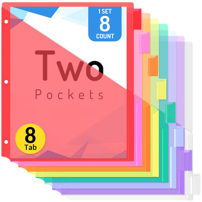 Forvencer 8 Count Dividers with 2 Pockets,8 tabs Binder Dividers with tabs