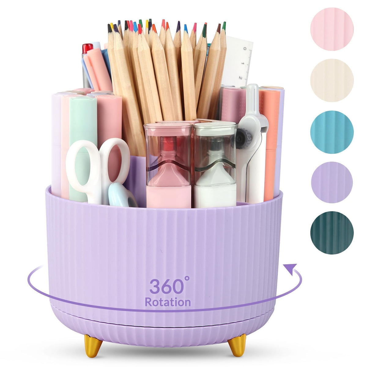 SKYDUE 360 Rotating Organizer - Dual-Purpose Pen & Pencil Holder with 5 Slots, Suitable for Office, School, or Home (White)