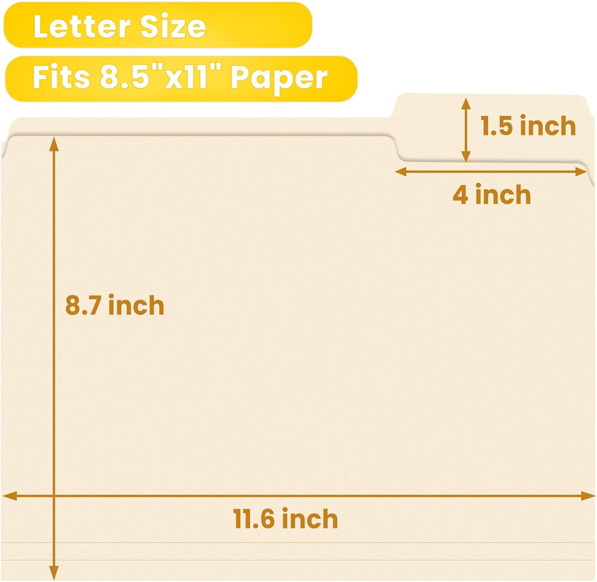 SUNEE Manilla Folders, 18 Pack File Folders 8.5 x 11, 1/3 Cut Tab for Easy Labeling and Organization, Durable Standard Paper for Home, Office, School Filing