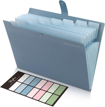 SKYDUE Expanding File Organizer with 8 Pockets, Accordion File Folders with Labels, Portable Document Paper Bill Receipt Organizer, Home College School Office Supplies, Letter Size, Blue
