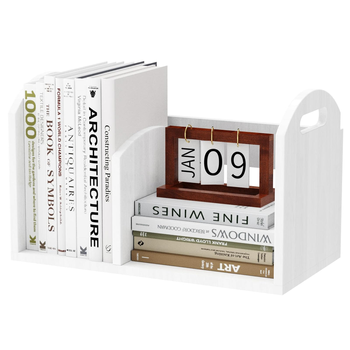 100% Solid Wood Adjustable Desktop Bookshelf, Retro Tabletop Book Shelf File Holder, Vertical Bookshelf Divider Desk Shelf for Home School Office Organization, Perfect for Books, Cookbooks, Magazine