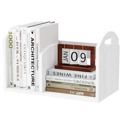100% Solid Wood Adjustable Desktop Bookshelf, Retro Tabletop Book Shelf File Holder, Vertical Bookshelf Divider Desk Shelf for Home School Office Organization, Perfect for Books, Cookbooks, Magazine
