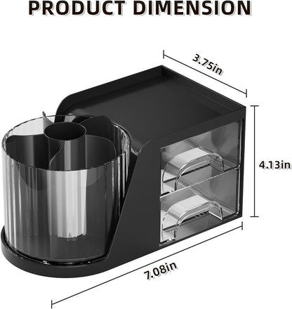 Marbrasse Desk Organizer with 2 Drawer, 360°Rotating Pen Holder, Desk Organizers and Accessories with 6 Slots Pencil Holder + 2 Drawer, Art Supply Storage Box Caddy for Office (Black)