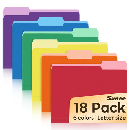 SUNEE Manilla Folders, 18 Pack File Folders 8.5 x 11, 1/3 Cut Tab for Easy Labeling and Organization, Durable Standard Paper for Home, Office, School Filing