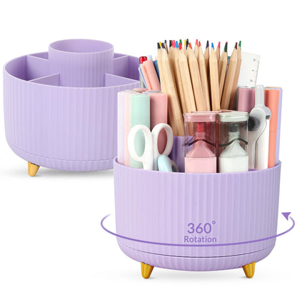 SKYDUE 360 Rotating Organizer - Dual-Purpose Pen & Pencil Holder with 5 Slots, Suitable for Office, School, or Home (White)