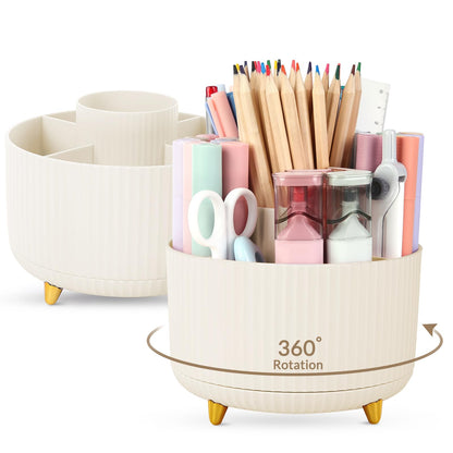 SKYDUE 360 Degree Rotating Desk Organizer, Dual-Purpose Pencil Pen Holder for Desktop, Desk Pen Organizer with 5 Slots, Office Supplies, Pencil Cup for Office, School, Home